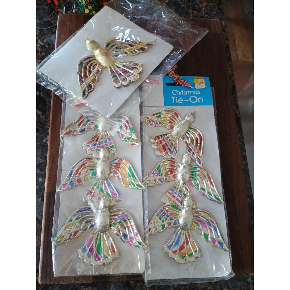 Vintage‎ Joy Brite Christmas Tie Ons - Rainbow Birds - 2 Pkgs of 3 Shiny Decor